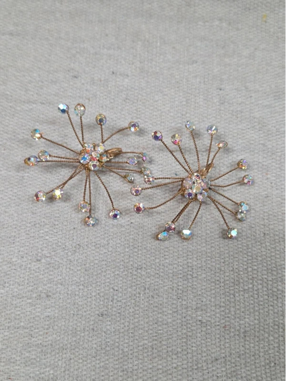 Vintage Aurora Borealis (AB) rhinestone starburst earrings